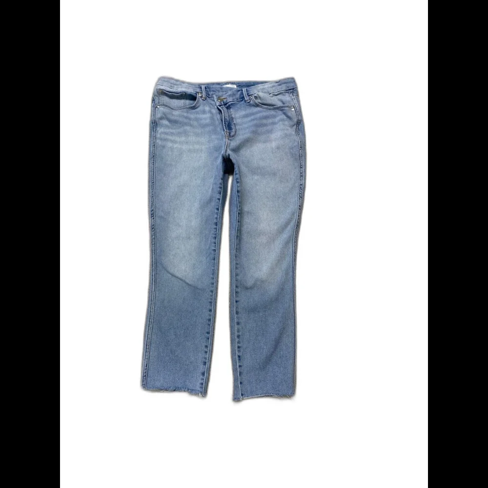Good American Good Legs Crossover Waist Crop Skinny Size 14/32 Raw Hem BLUE410